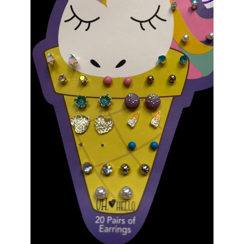 OH HELLO Kids 19 Pairs Unicorn Ice Cream Earrings Set Fun‎ Fantasy Jewelry - Picture 2 of 4